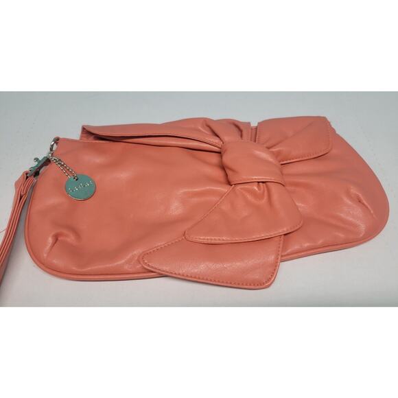 LuLu Soft Orange Peach With Bow Wristlet Clutch Magnetic closure - Picture 1 of 12